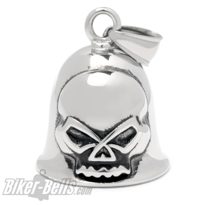 Biker-Bell mit großem Skull aus Edelstahl Totenkopf Harley Ride Bell Glücksglocke